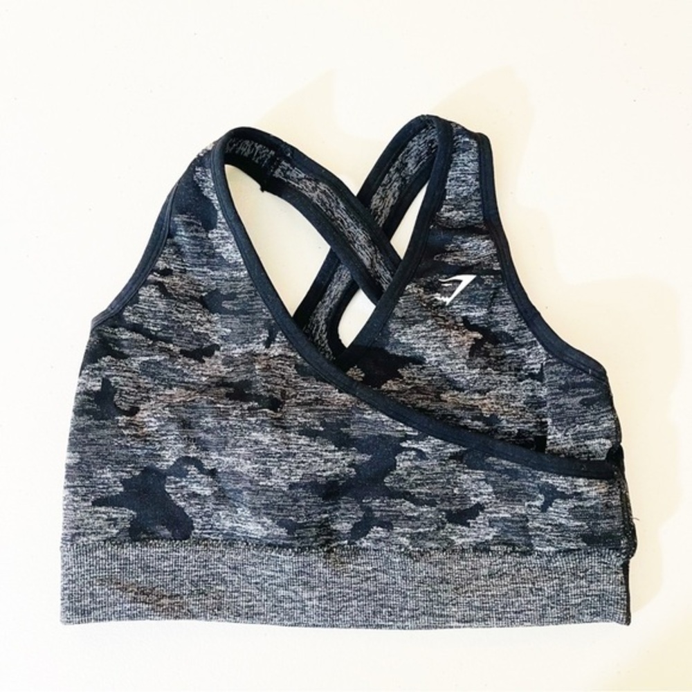 Gymshark Camo Print Women Sports Bra Size XS/S Black/Gray